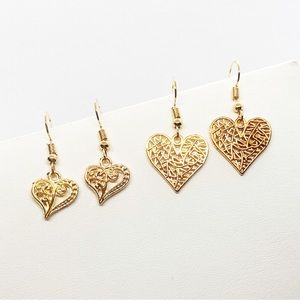 Earrings Heart Boho Filigree Hippie Love Minimalist Valentines Jewelry 2 Pack